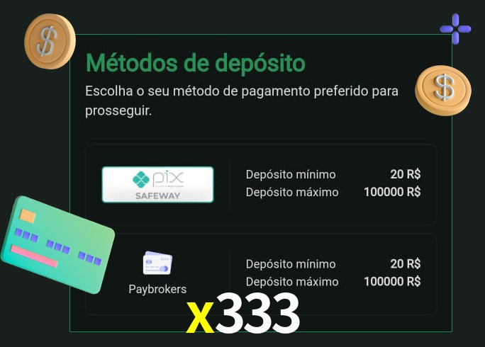 O cassino x333 oferece uma grande variedade de métodos de pagamento